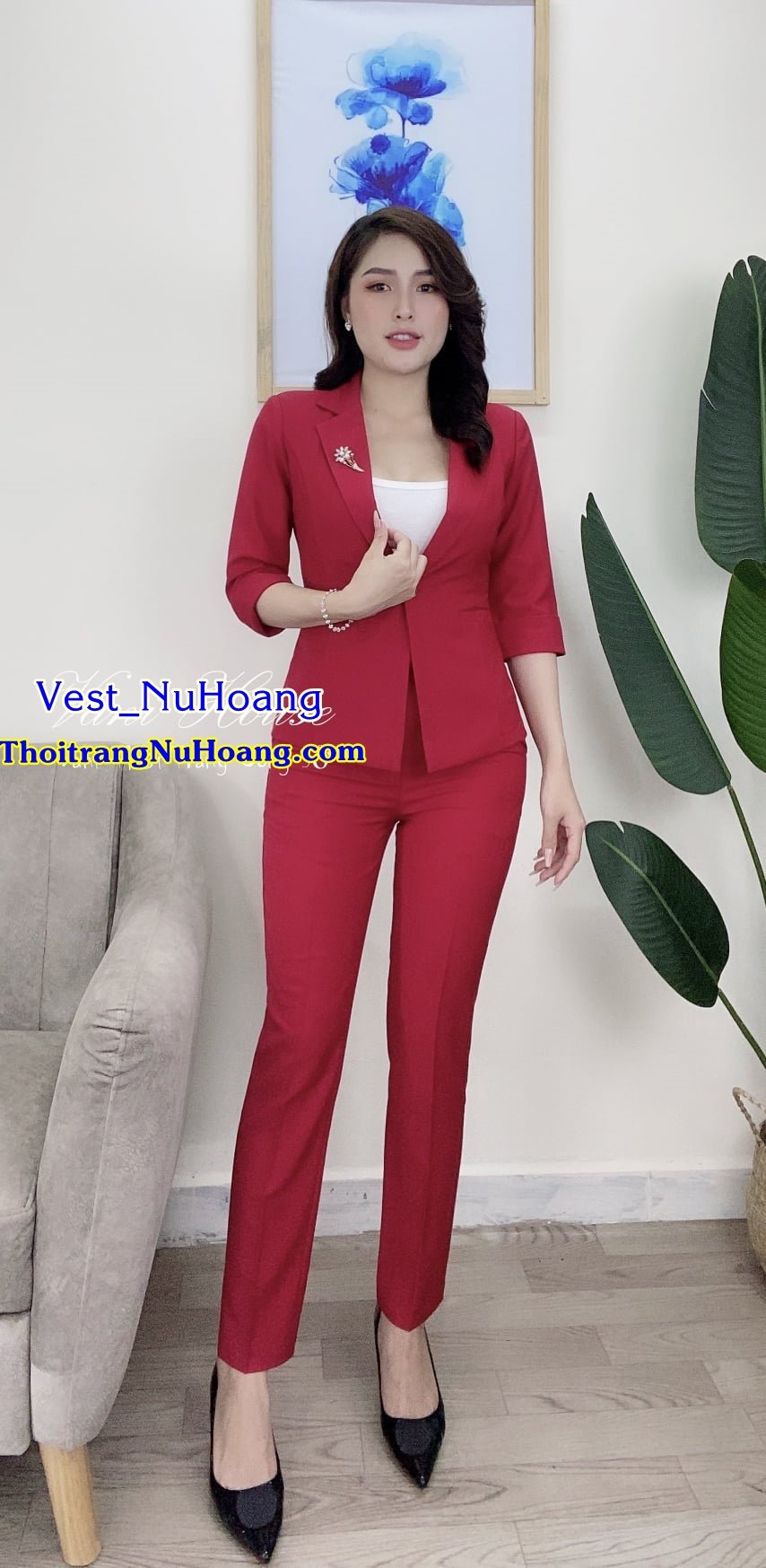 Bộ Vest nữ công sở đẹp, trẻ trung, thanh lịch, sang trọng (Tặng áo thun trong) - VN95